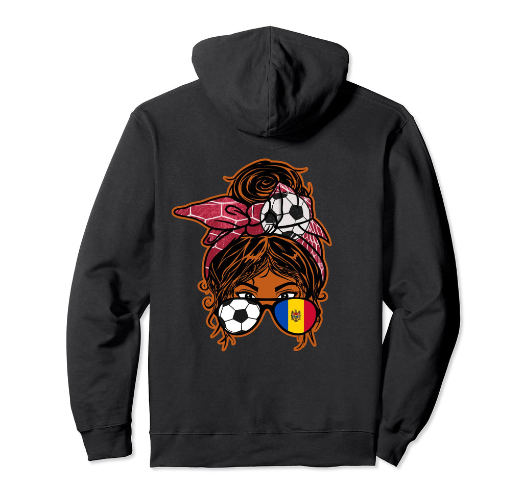 Messy Bun Hair Brown Skin Soccer Moldova Hoodie - Streetwear Style Unisex