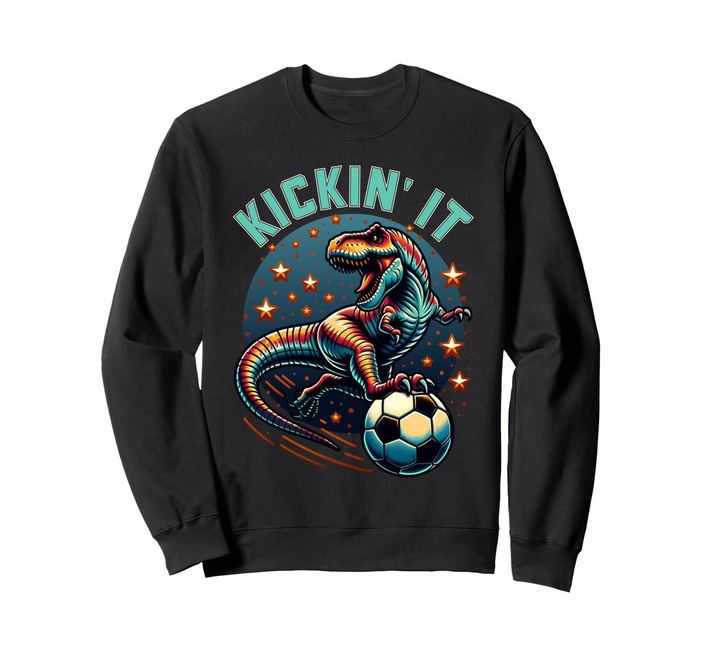 T Rex Dinosaur Soccer Player Ball Sweatshirt - Novelty Apparel Men Women