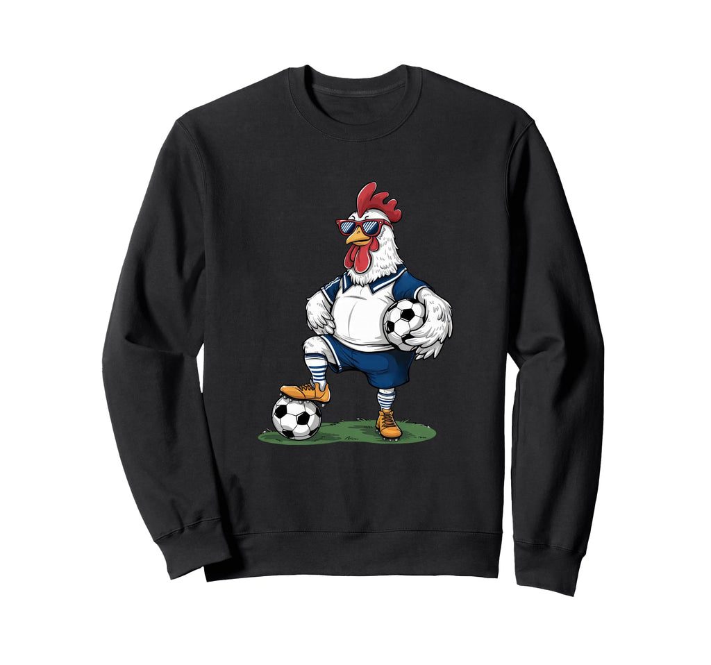 Funny Soccer Chicken Cartoon Sweatshirt - Minimalist Print for Adults