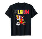 Dabbing Unicorn Belgium Soccer T-Shirt - Fun Novelty Design for Adults