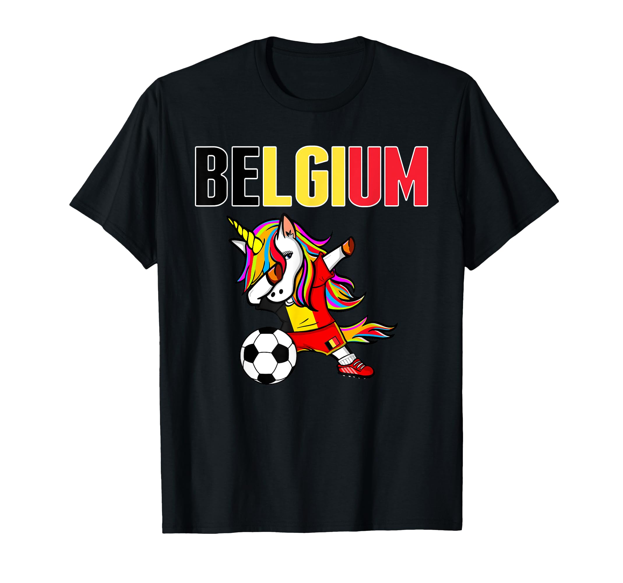 Dabbing Unicorn Belgium Soccer T-Shirt - Fun Novelty Design for Adults