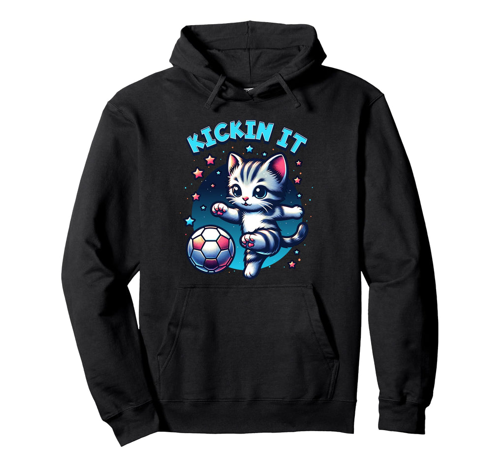 Kickin It Soccer Player Kitten Cat Hoodie - Casual Everyday Wear Men Women