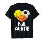 Ball Auntie Heart Softball Soccer T-Shirt - Minimalist Print for Adults