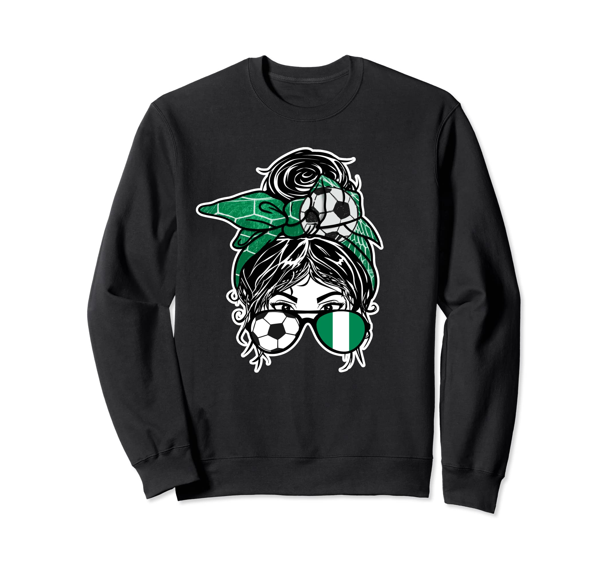 Messy Bun Hair Nigerian Soccer Sweatshirt - Minimalist Print for Adults