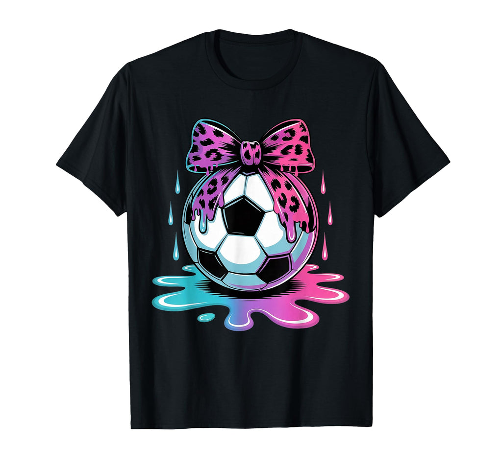 Dripping Soccer Coquette Bow Leopard T-Shirt - Graphic Print for Adults