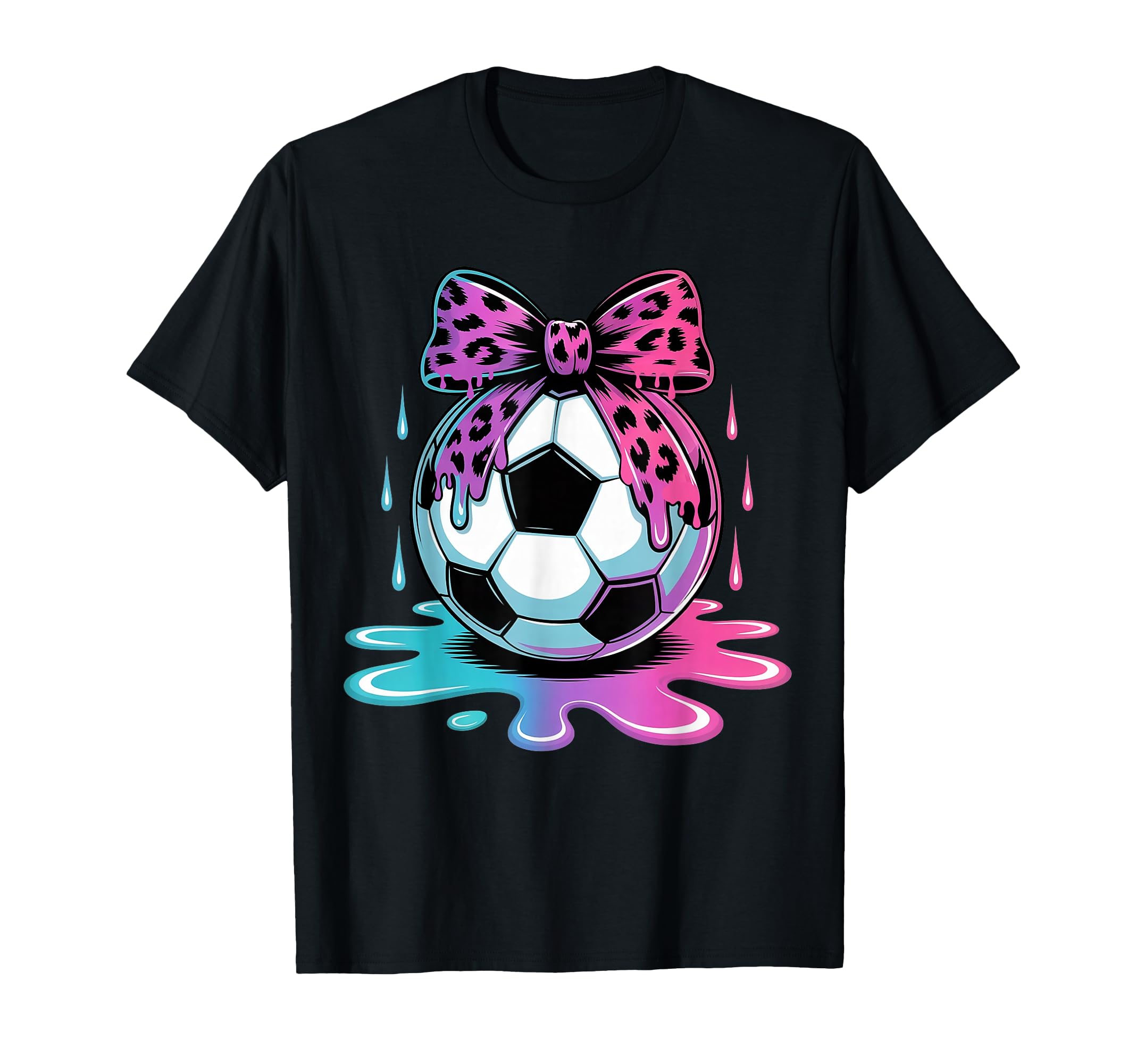 Dripping Soccer Coquette Bow Leopard T-Shirt - Graphic Print for Adults