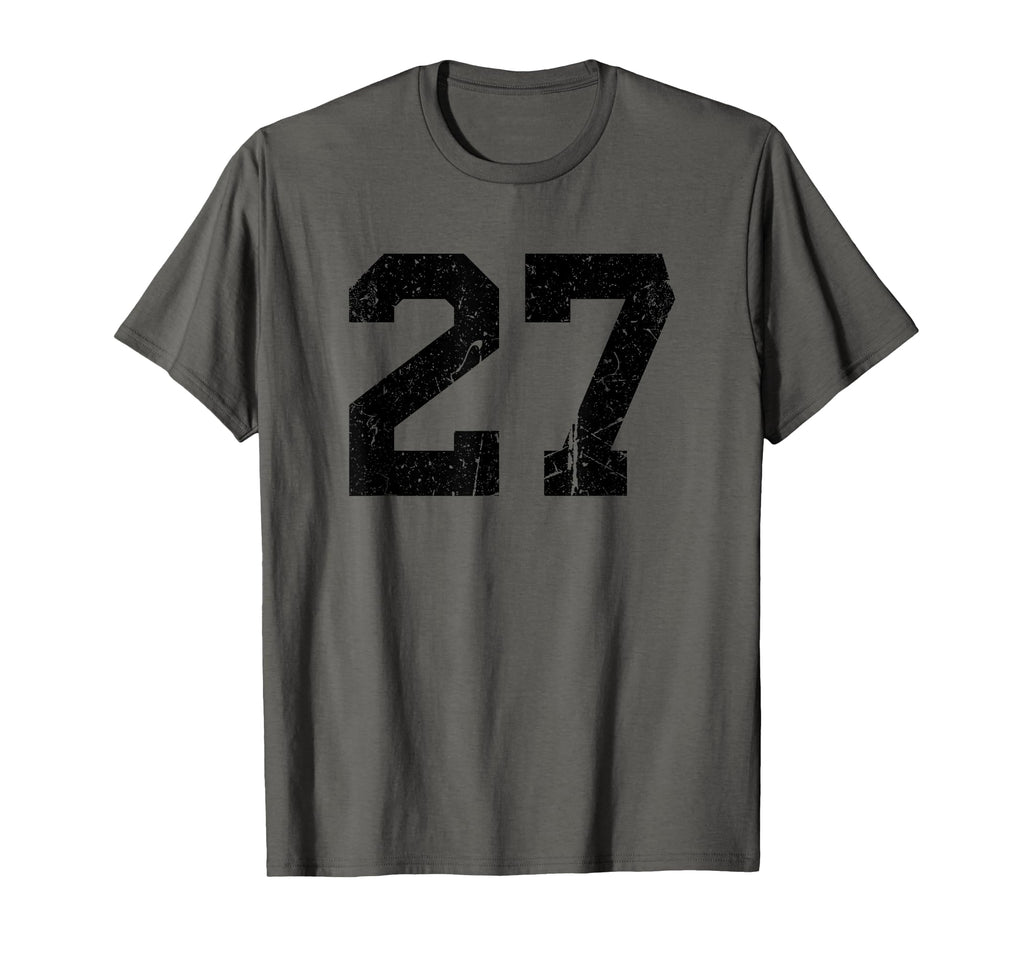Number 27 Sport Black Distressed T-Shirt - Streetwear Style for Adults