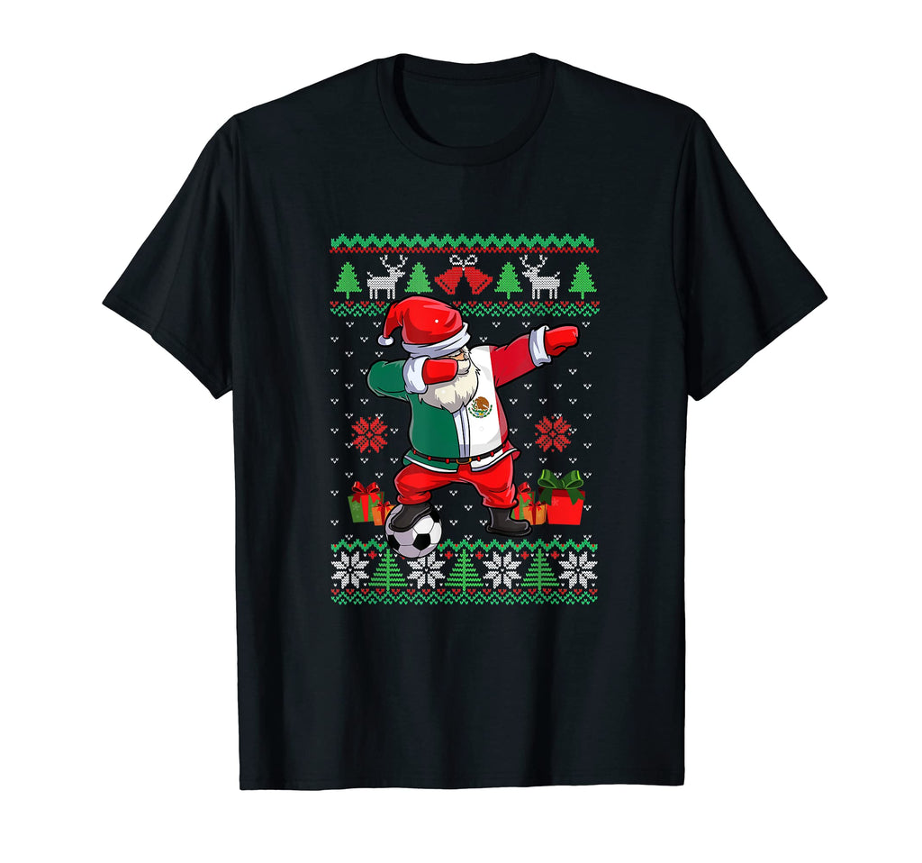 Soccer Dabbing Santa Mexico Flag Ugly T-Shirt - Casual Everyday Wear Unisex