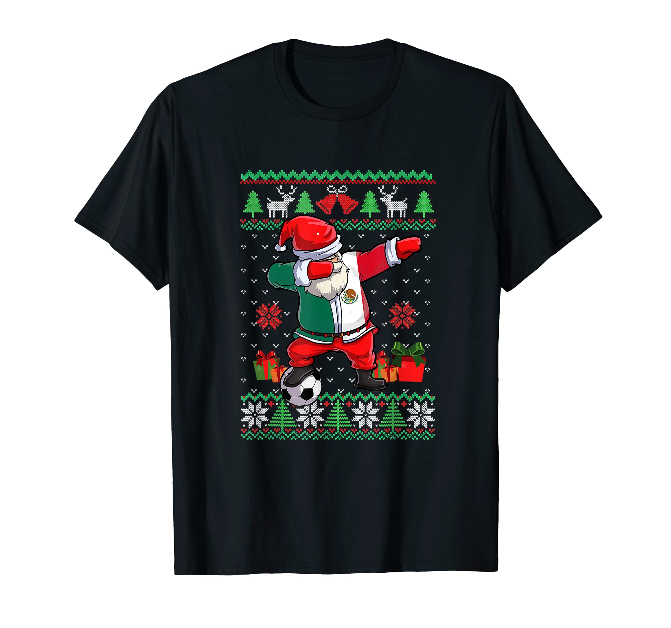 Soccer Dabbing Santa Mexico Flag Ugly T-Shirt - Casual Everyday Wear Unisex