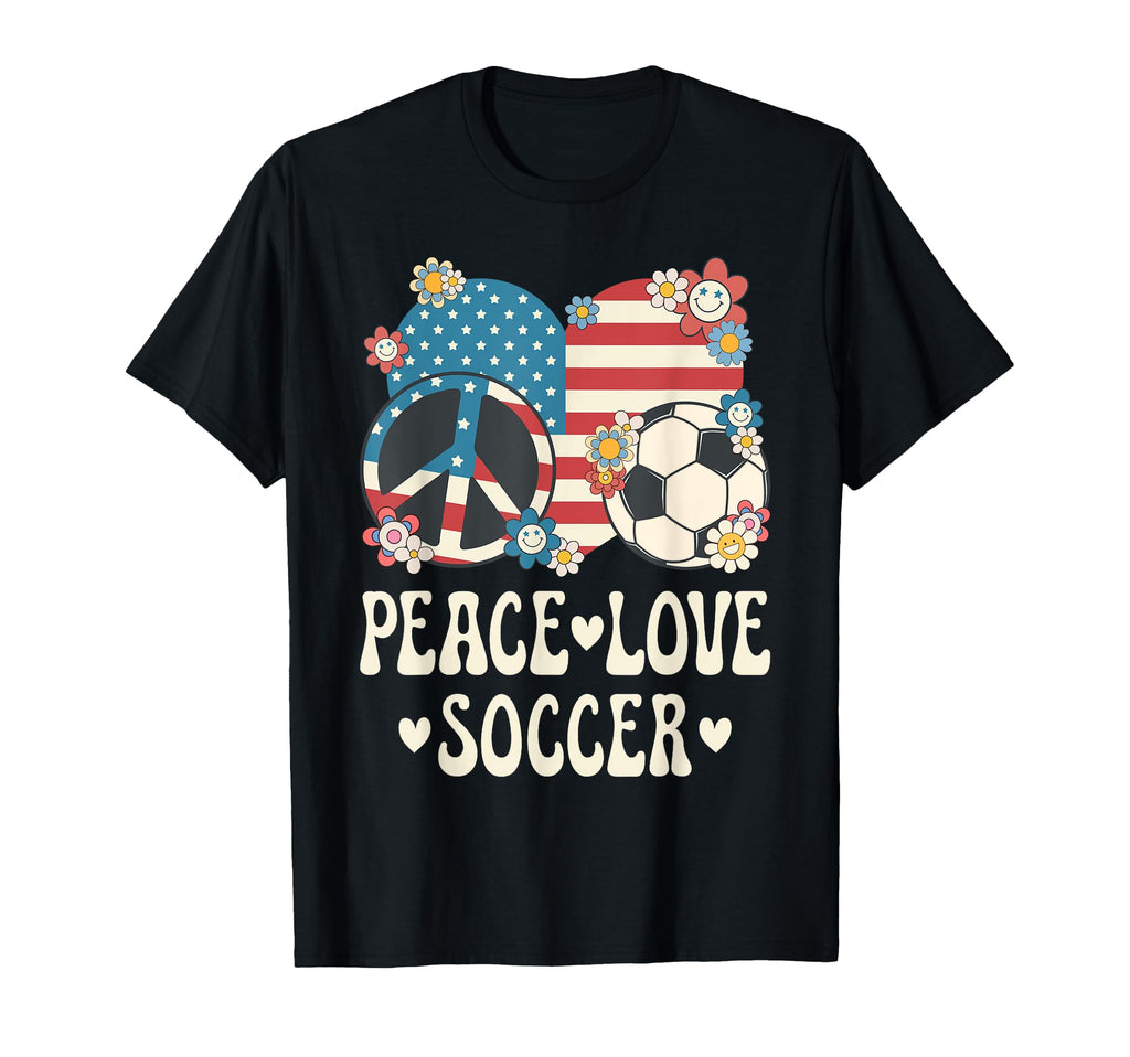 Peace Love Soccer Lover American Flag T-Shirt - Novelty Apparel for Adults