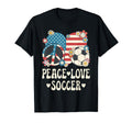 Peace Love Soccer Lover American Flag T-Shirt - Novelty Apparel for Adults