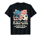 Peace Love Soccer Lover American Flag T-Shirt - Novelty Apparel for Adults