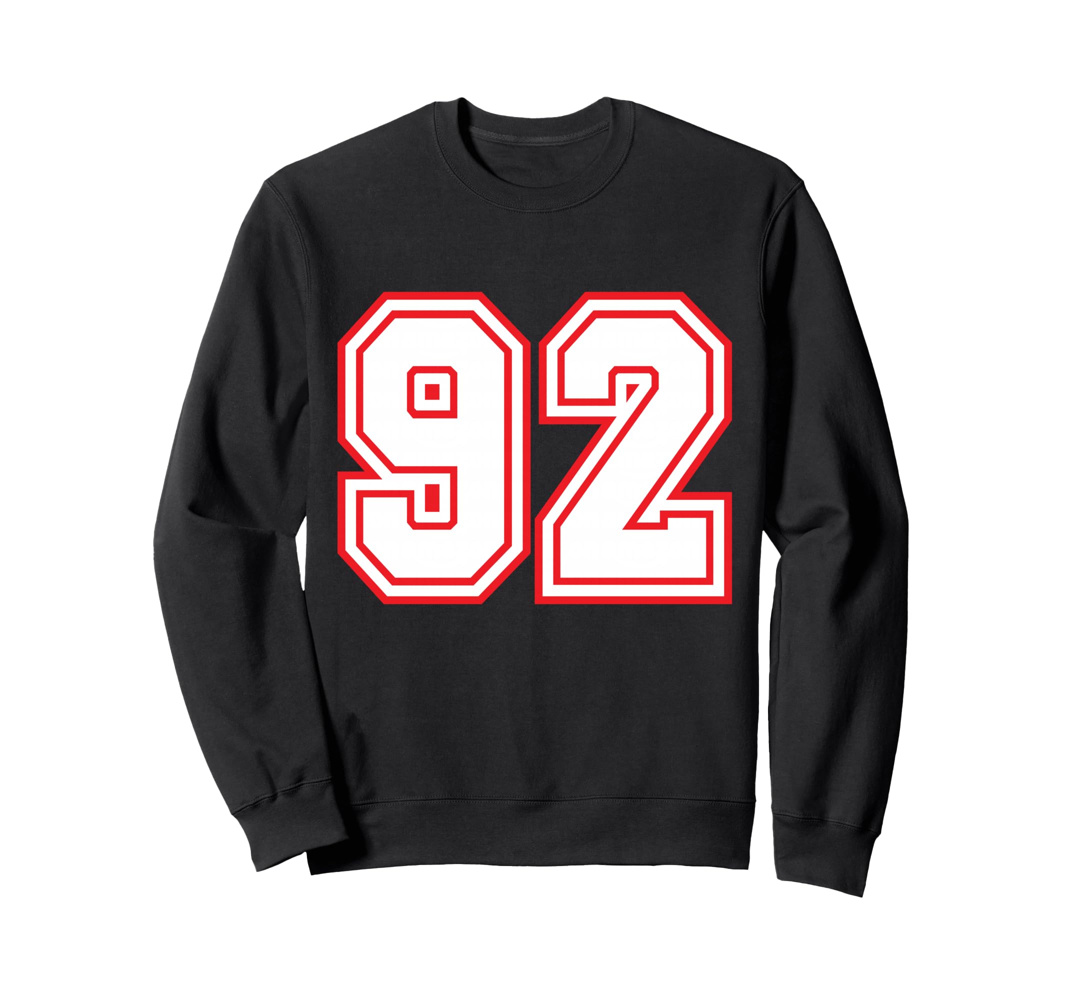 Number 92 Red Varsity Favorite Sweatshirt - Trendy Graphic for Adults