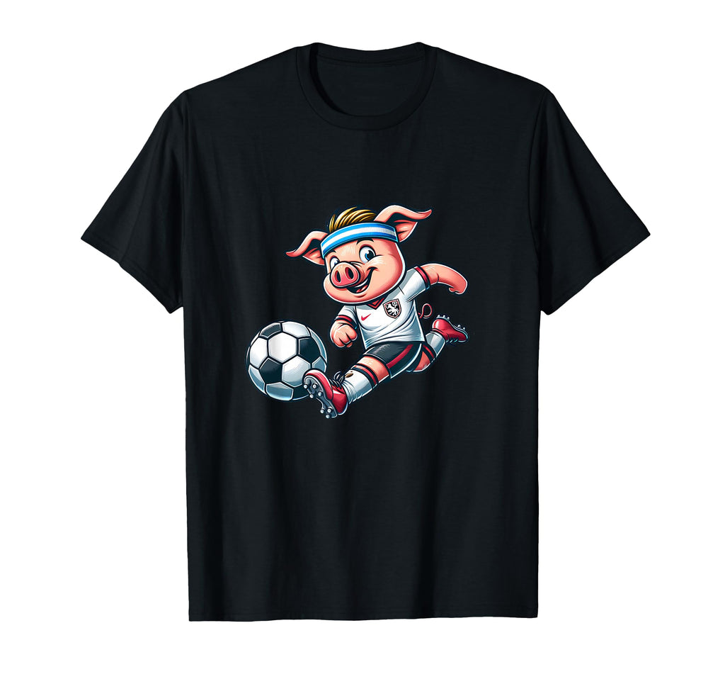 Football Pig Mascot Playing T-Shirt - Casual Everyday Wear Men Women