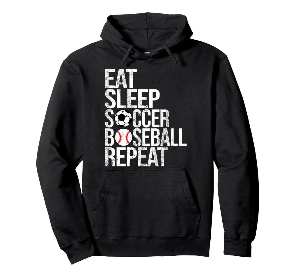 Eat Sleep Soccer Baseball Repeat Hoodie - Fun Novelty Design for Adults