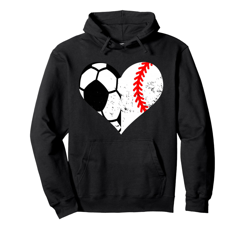 Soccer Baseball Heart Funny Soccer Baseball Hoodie - Graphic Print Unisex