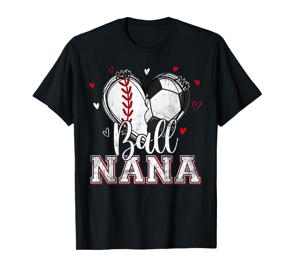 Ball Nana Baseball Soccer Heart T-Shirt - Fun Novelty Design for Adults