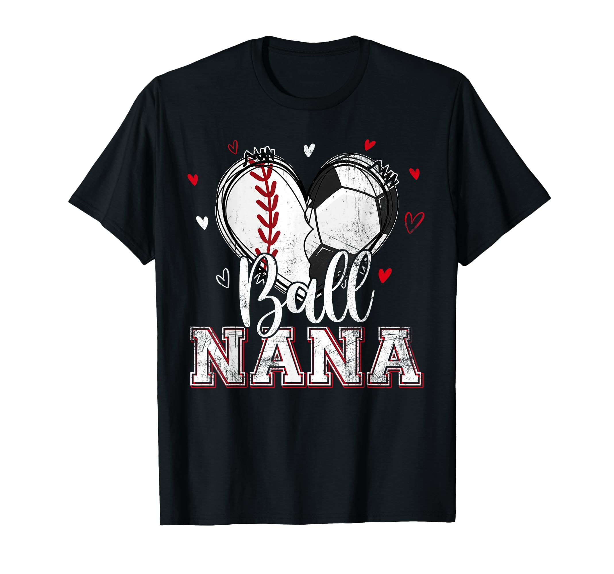 Ball Nana Baseball Soccer Heart T-Shirt - Fun Novelty Design for Adults