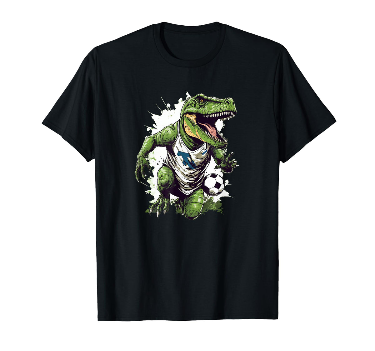 Funny Dinosaur Loves Playing Soccer T-Shirt - Trendy Graphic Unisex