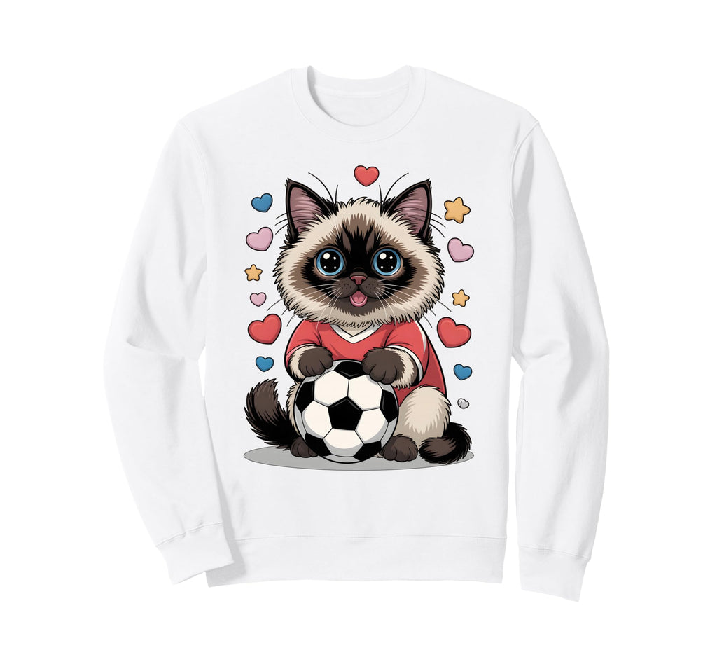 Kawaii Soccer Cat Just Who Loves Sweatshirt - Streetwear Style Unisex