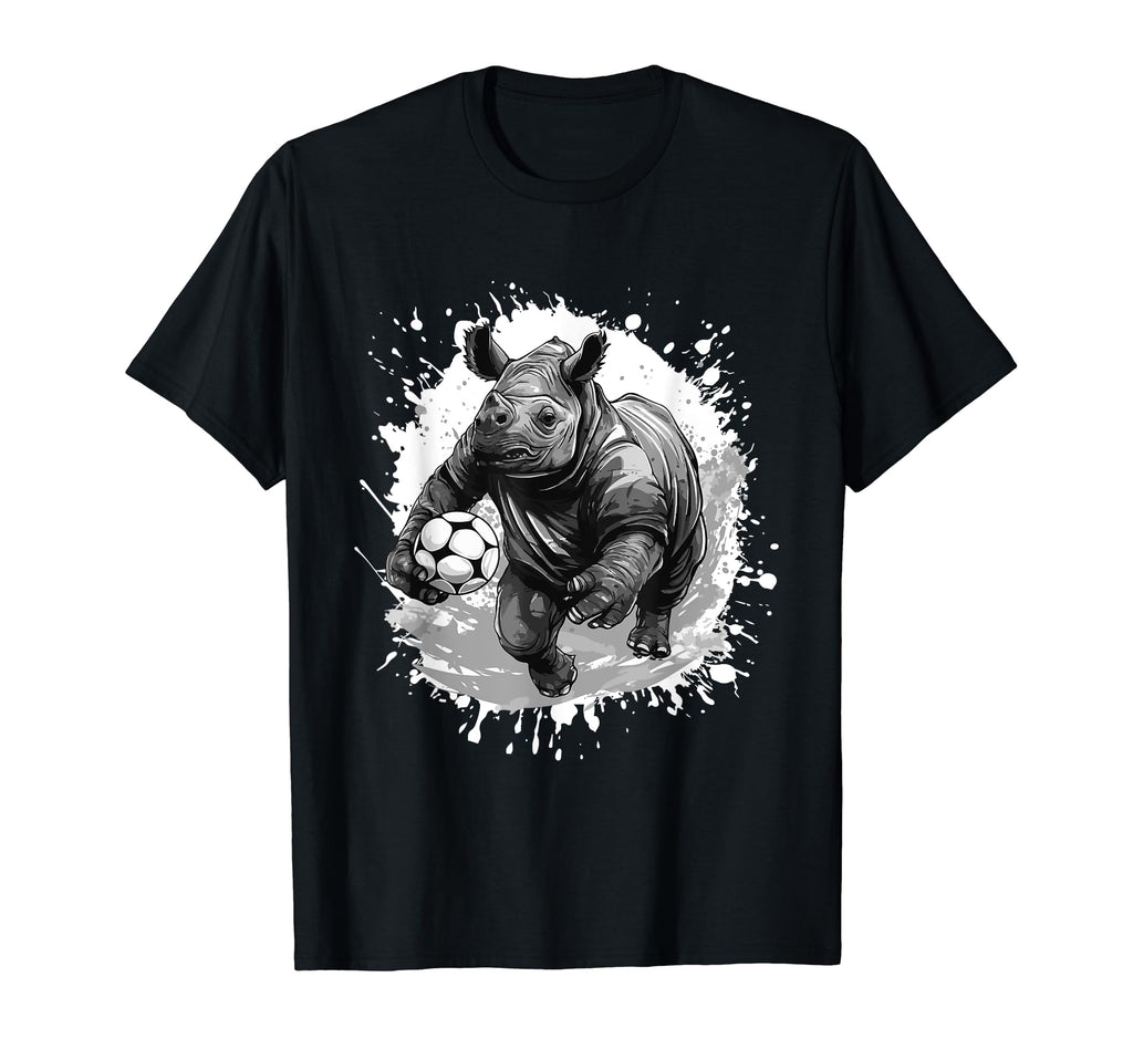 Rhino Playing Soccer Team Sports T-Shirt - Fun Novelty Design Men Women