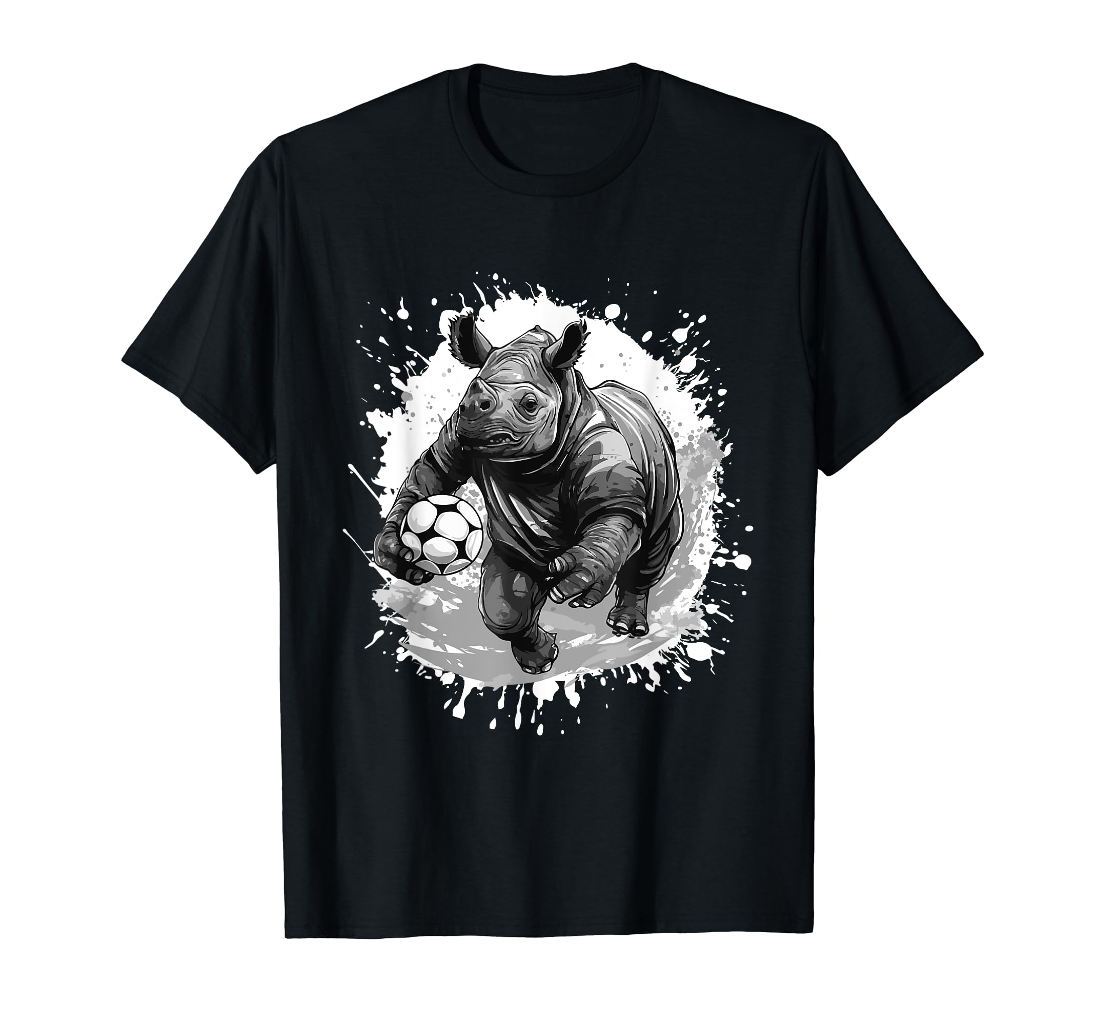 Rhino Playing Soccer Team Sports T-Shirt - Fun Novelty Design Men Women