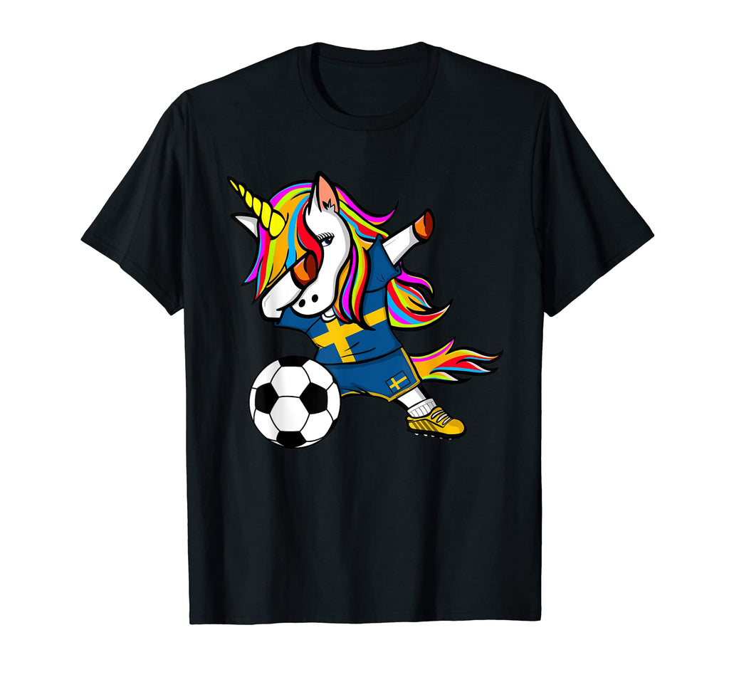 Dabbing Unicorn Sweden Soccer Fans T-Shirt - Aesthetic Graphic for Adults