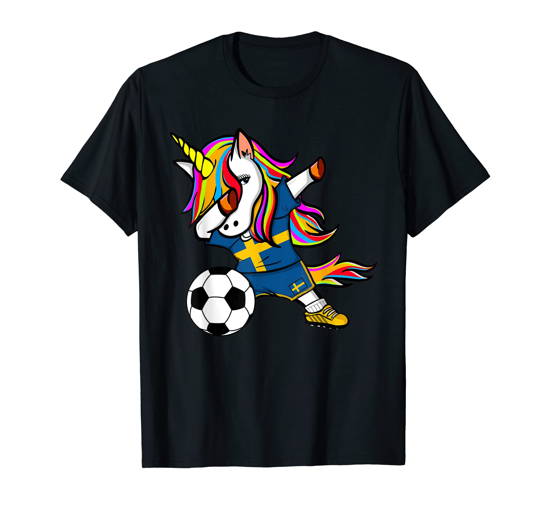 Dabbing Unicorn Sweden Soccer Fans T-Shirt - Aesthetic Graphic for Adults