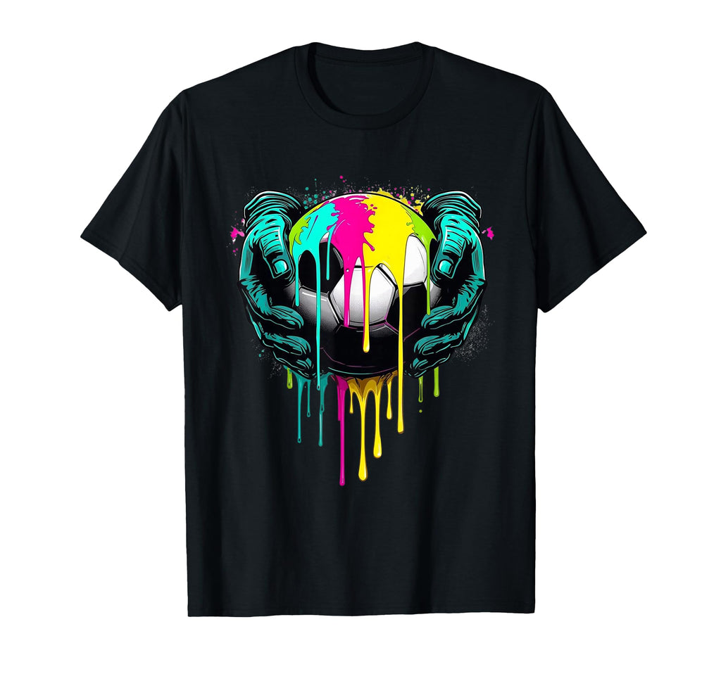 Paint Drip Soccer Player Ball T-Shirt - Casual Everyday Wear Men Women