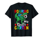 Funny Roaring Into Kindergarten T Rex T-Shirt - Unique Graphic Men Women