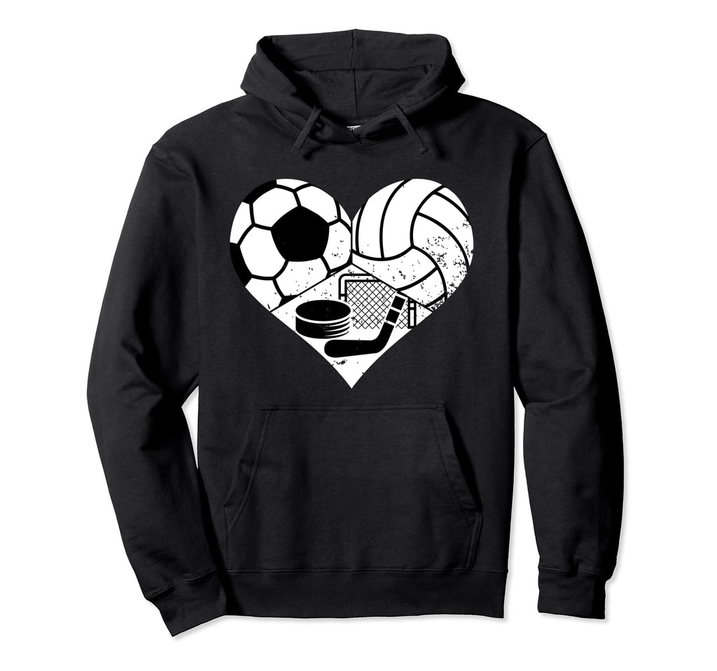 Soccer Volleyball Hockey Heart Hoodie - Casual Everyday Wear for Adults