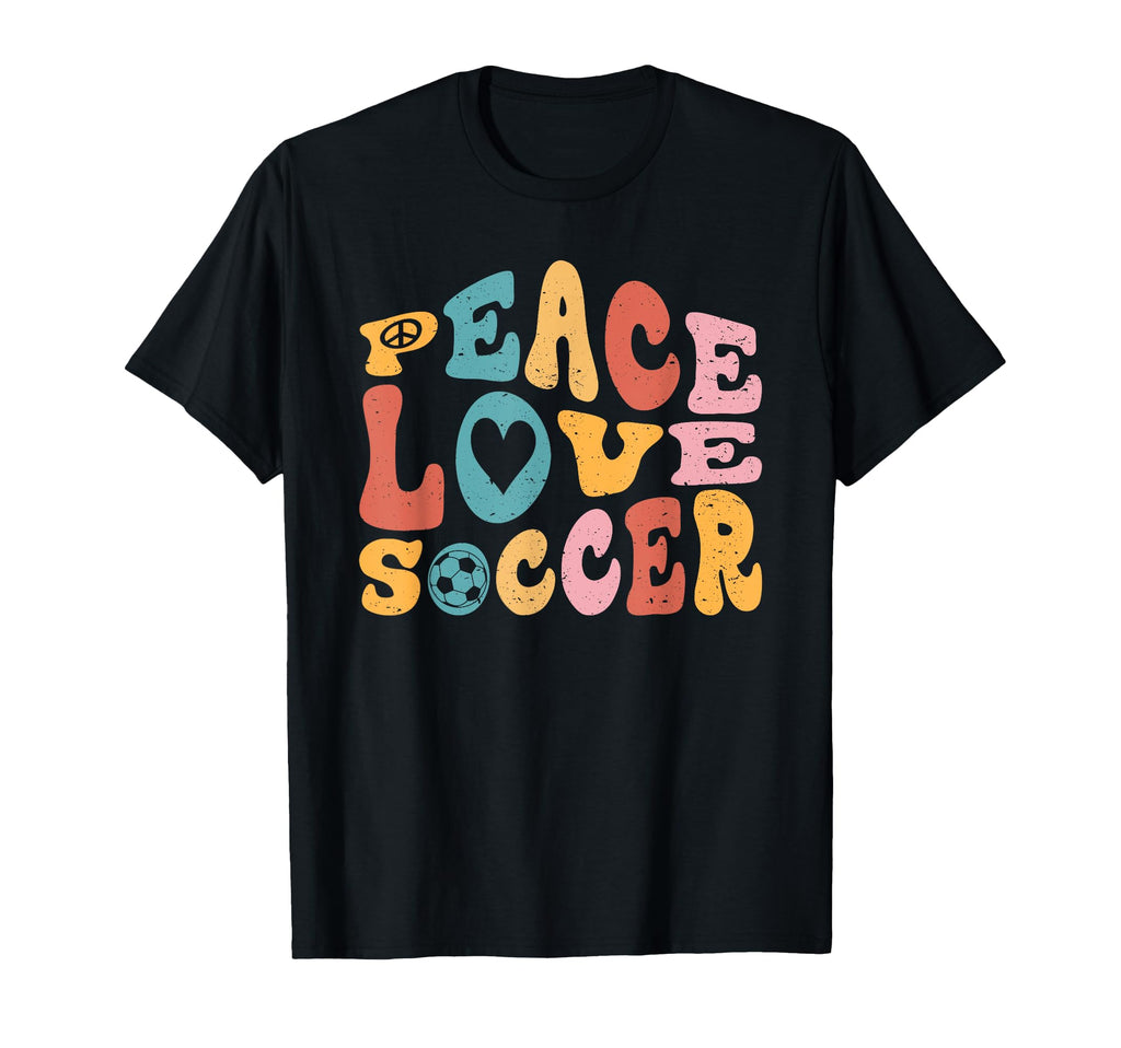 Peace Love Soccer Groovy T-Shirt - Custom Art Print Unisex