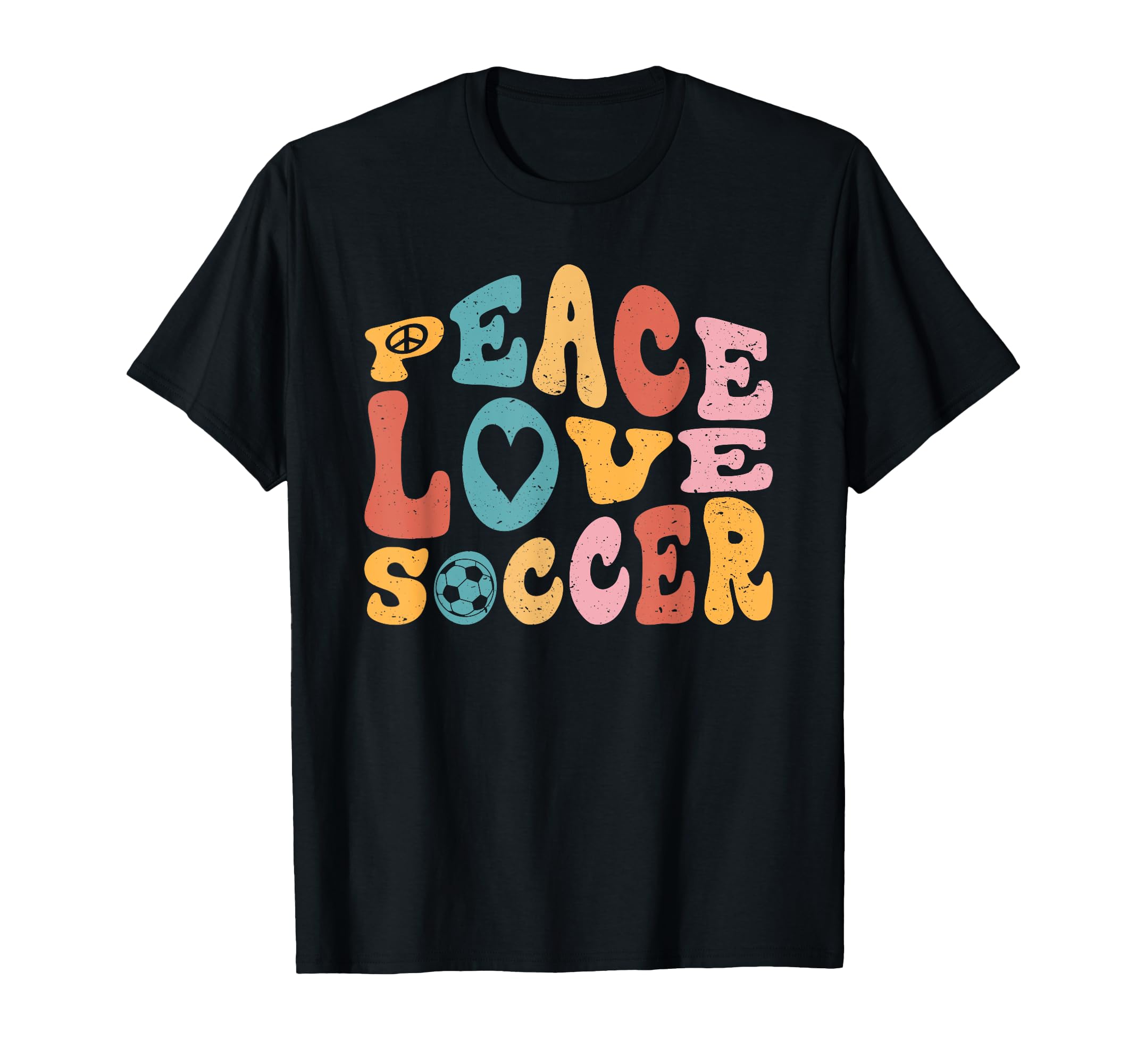 Peace Love Soccer Groovy T-Shirt - Custom Art Print Unisex