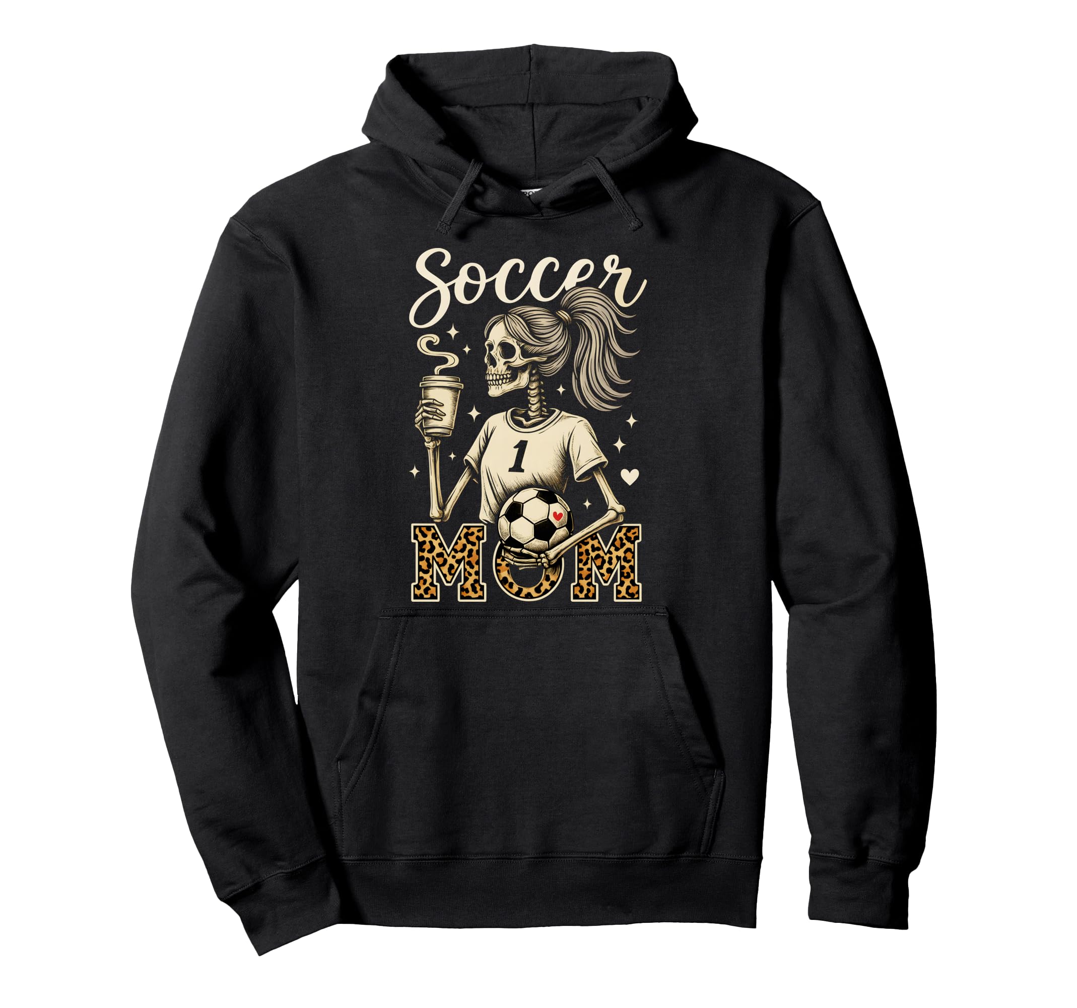 Soccer Mom Skeleton Coffee Leopard Halloween Hoodie - Graphic Print Unisex