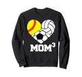 Mom Cubed Mom3 Mom Three Softball Sweatshirt - Unique Graphic Unisex