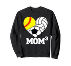 Mom Cubed Mom3 Mom Three Softball Sweatshirt - Unique Graphic Unisex