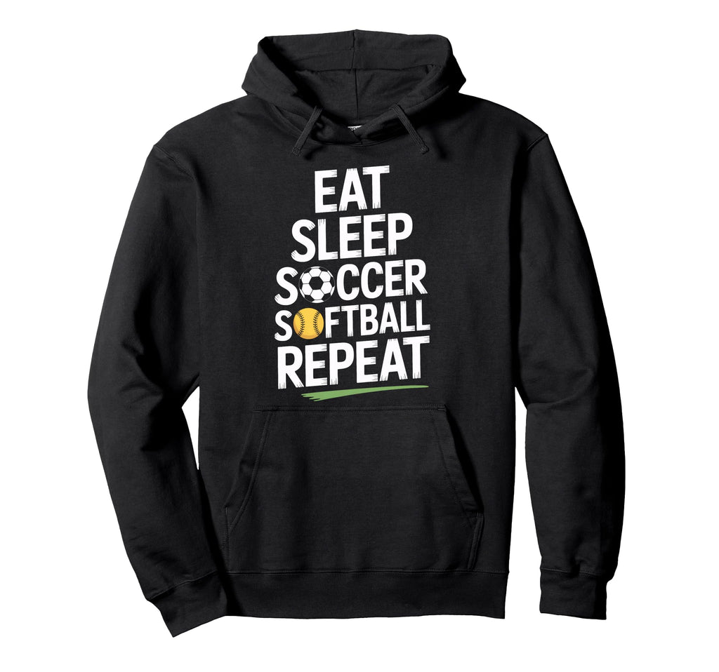 Eat Sleep Soccer Softball Repeat Athletes Hoodie - Graphic Print Men Women