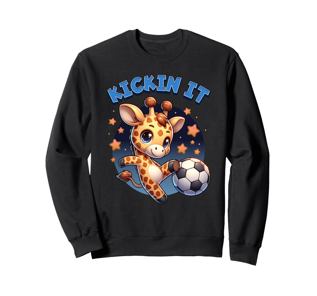 Kickin It Soccer Player Giraffe Ball Sweatshirt - Novelty Apparel Unisex