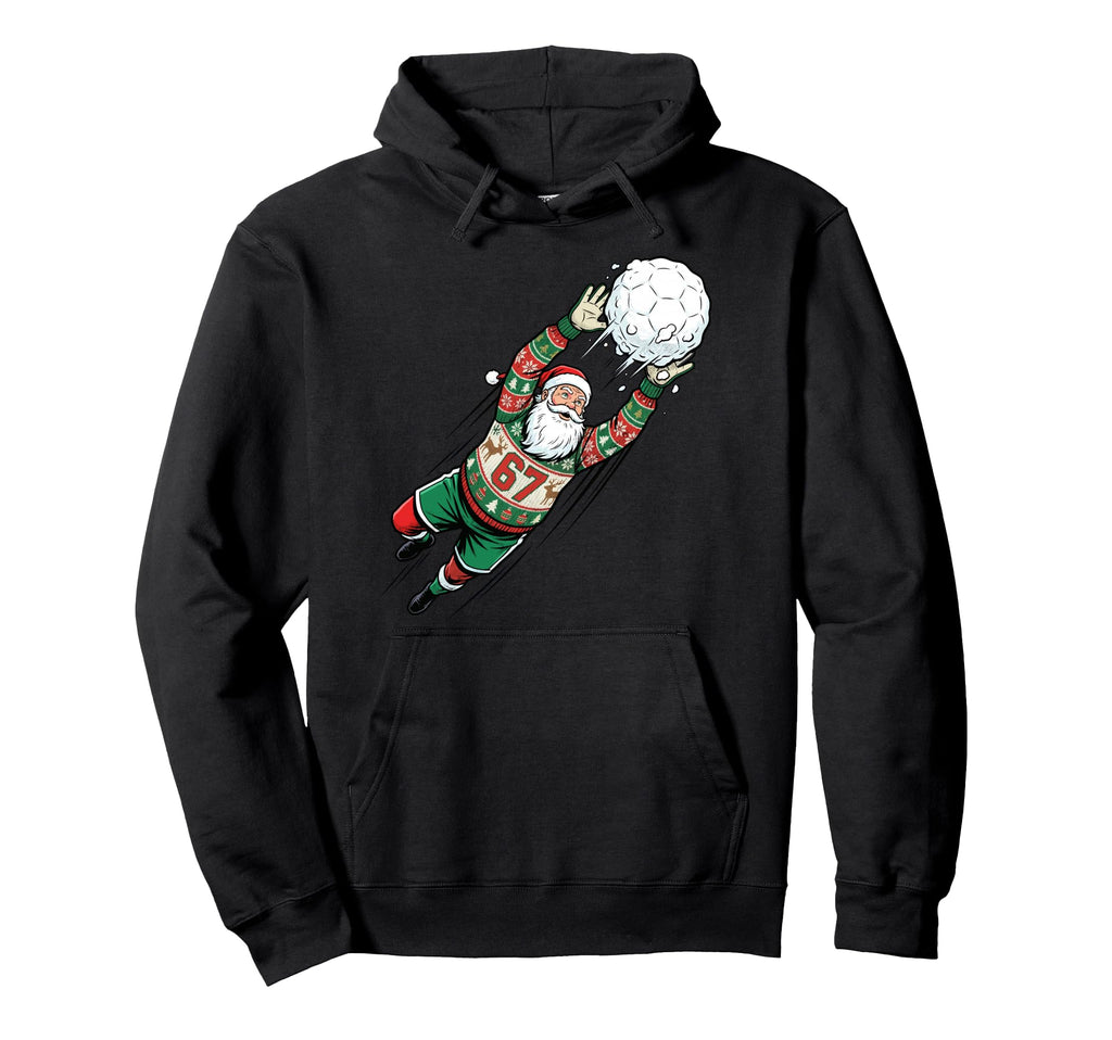 Santa 67 Soccer Goalie Ugly Funny Hoodie - Novelty Apparel for Adults