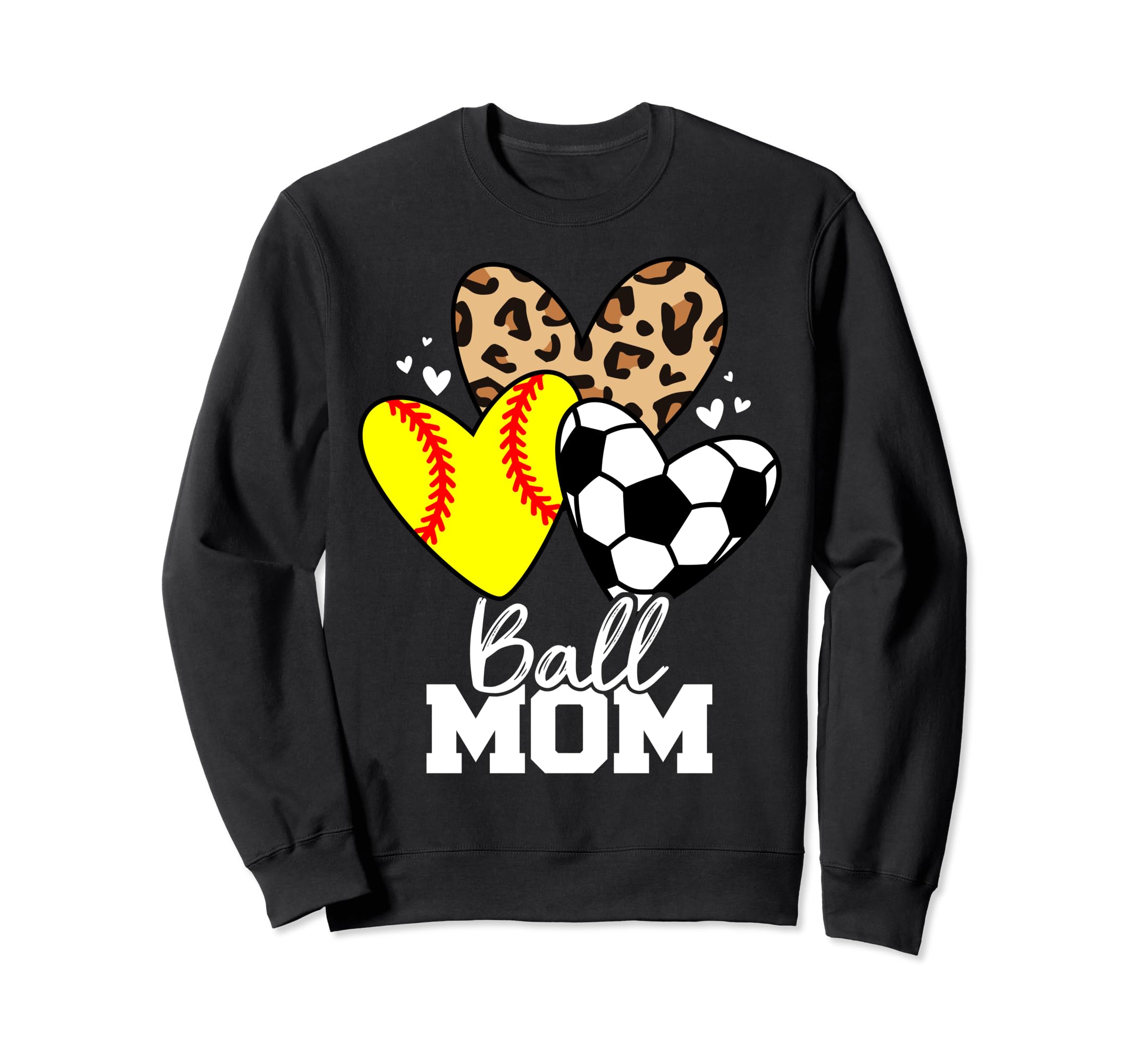 Ball Mom Funny Soccer Softball Mom Heart Sweatshirt - Unique Graphic Unisex