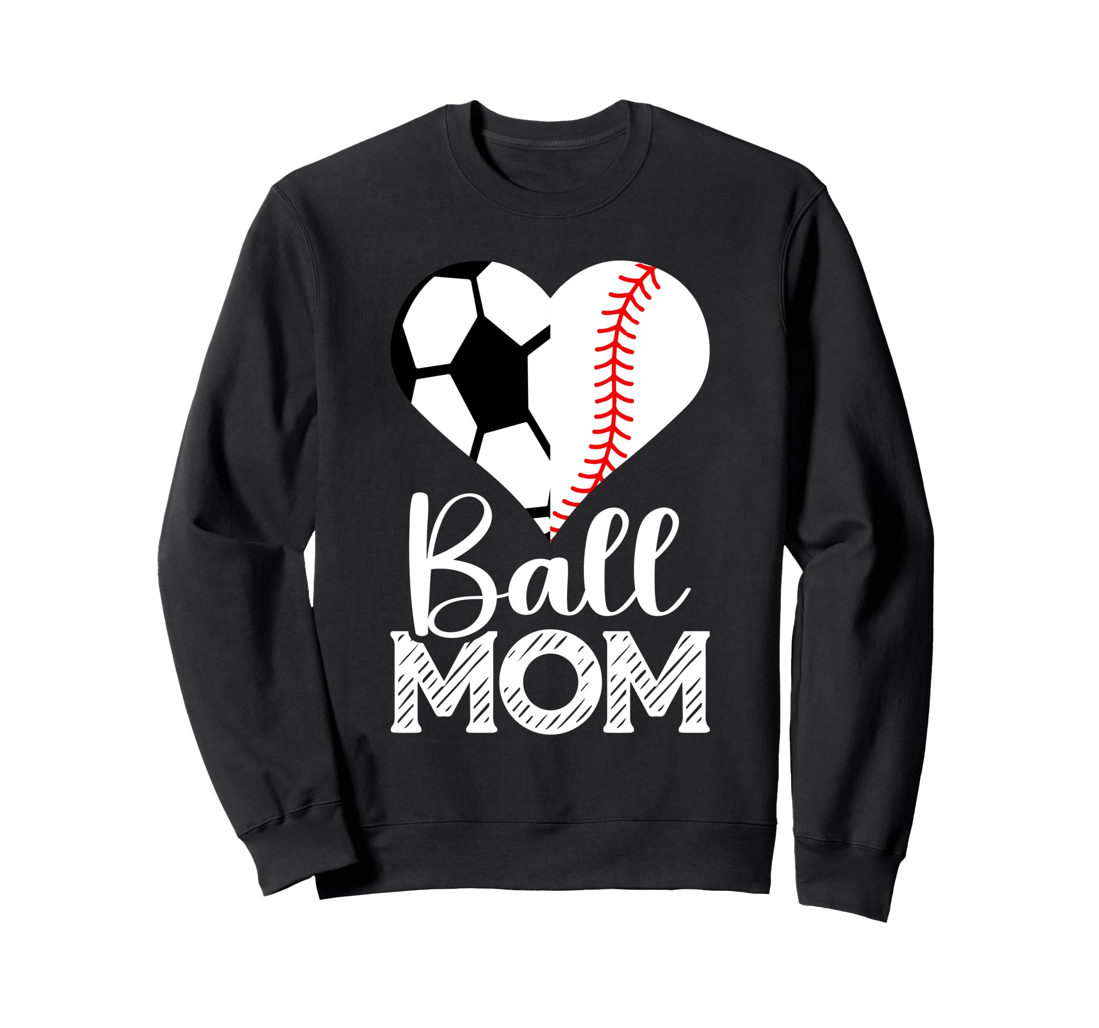 Ball Mom Soccer Baseball Heart Sports Sweatshirt - Trendy Graphic Unisex