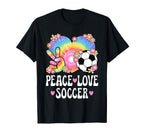 Peace Love Soccer Lover 60S 70S Hippie T-Shirt - Streetwear Style Unisex