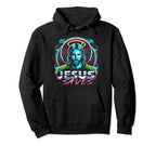 80S Vaporwave Jesus Saves Soccer Goalie Hoodie - Graphic Print for Adults