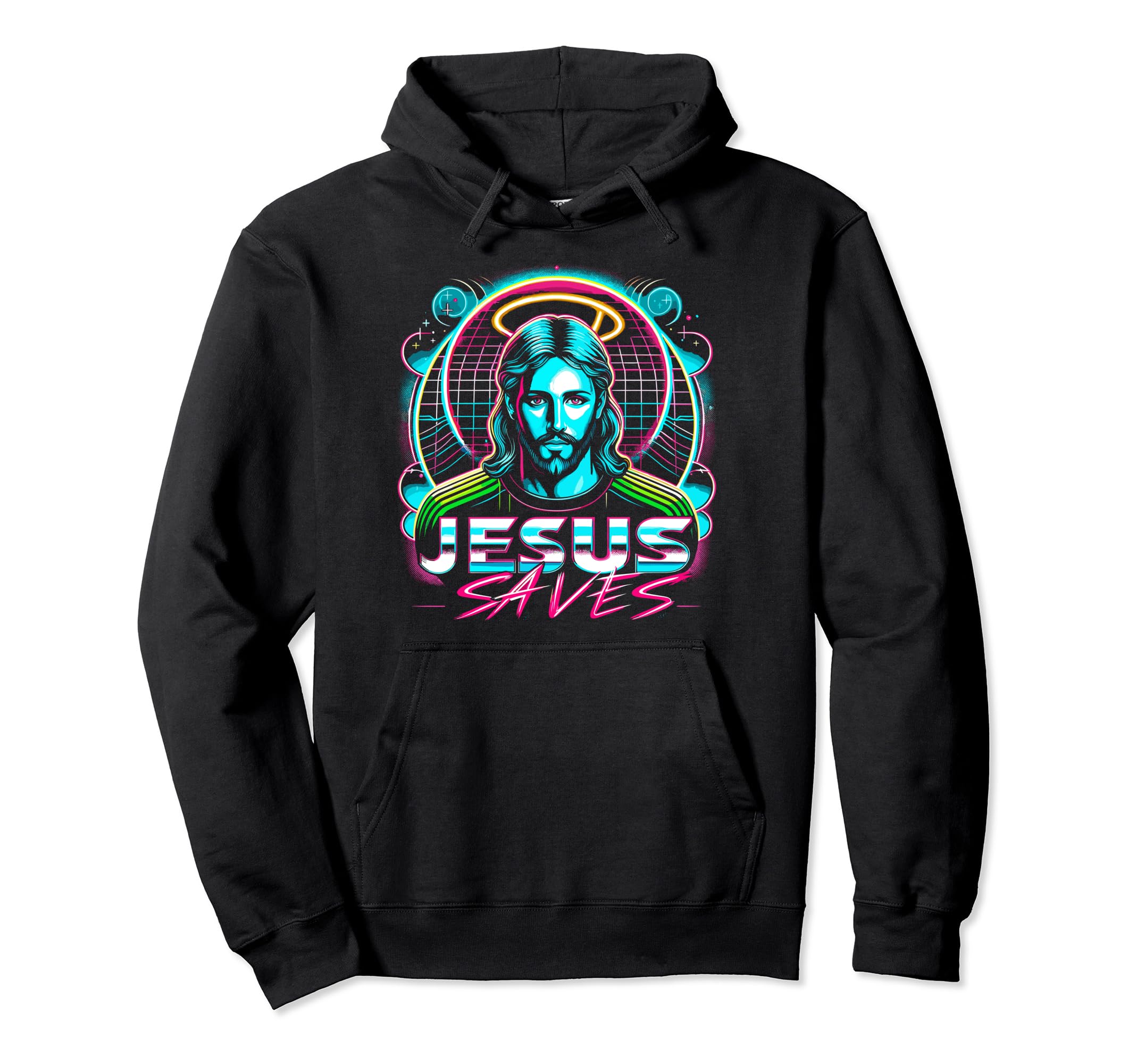 80S Vaporwave Jesus Saves Soccer Goalie Hoodie - Graphic Print for Adults