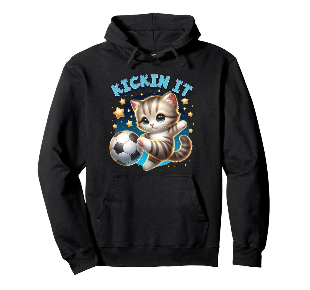 Kickin It Soccer Player Kitten Cat Hoodie - Aesthetic Graphic for Adults