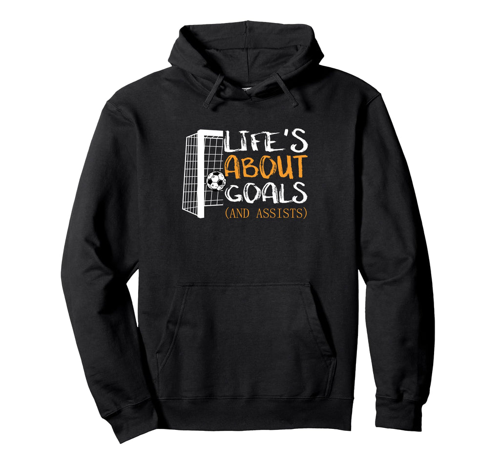 Lifes About Goals And Assists Funny Hoodie - Minimalist Print for Adults