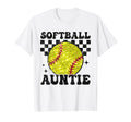 Softball Auntie Checkered Funny T-Shirt - Unique Graphic Men Women