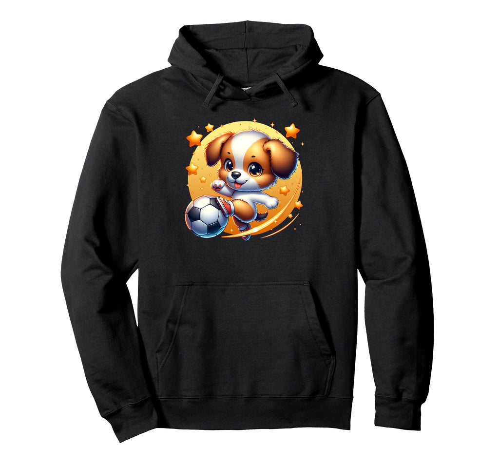Soccer Player Puppy Dog Kicking Ball Hoodie - Unique Graphic Unisex