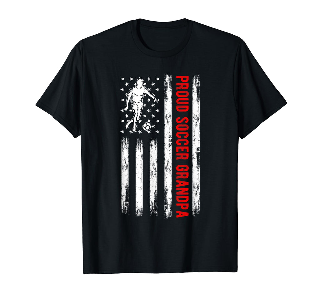 Proud Soccer Grandpa Usa Flag Family T-Shirt - Novelty Apparel for Adults