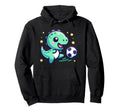 T Rex Dinosaur Soccer Player Kicking Hoodie - Custom Art Print Men Women